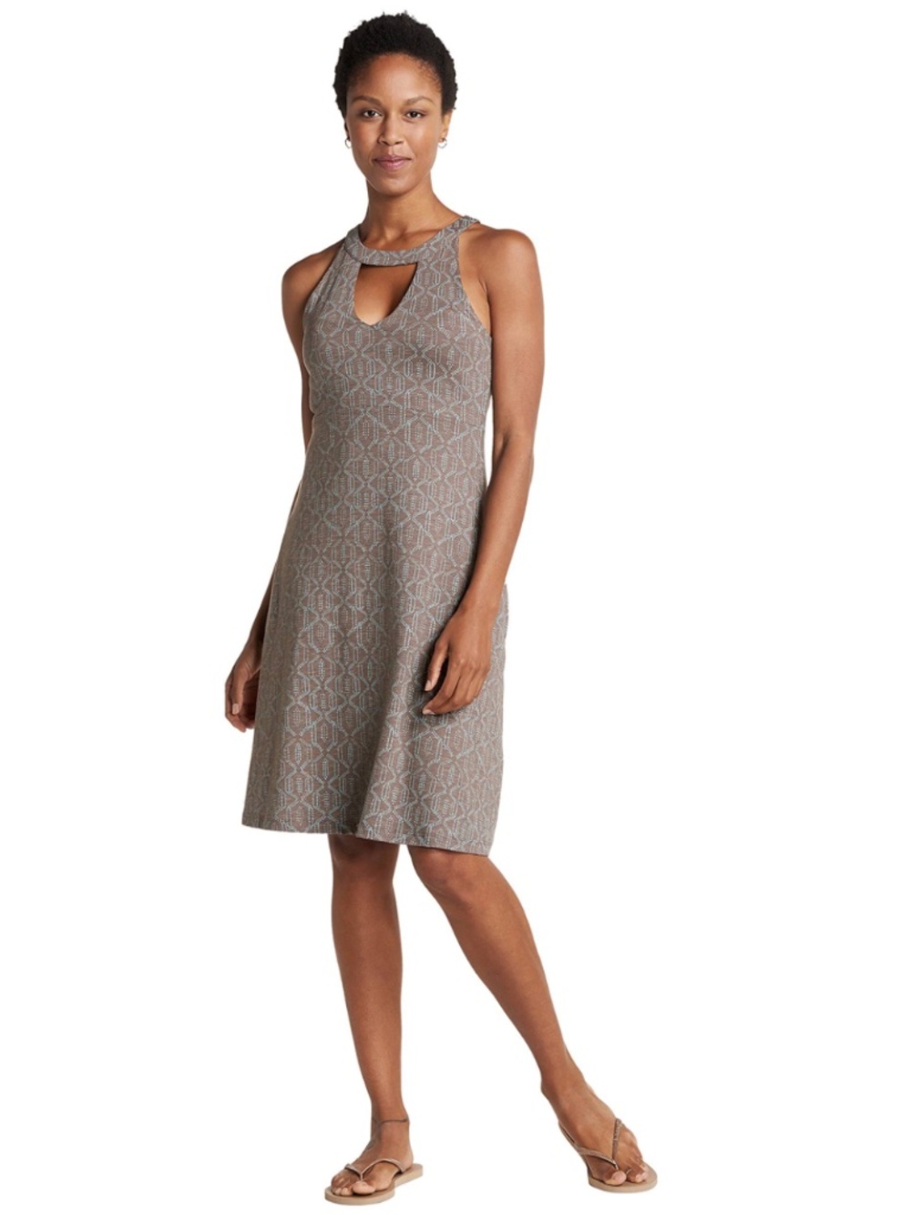 Toad & Co Avalon Dress Tank Dress in Falcon Brown Batik Dot Print Size Medium